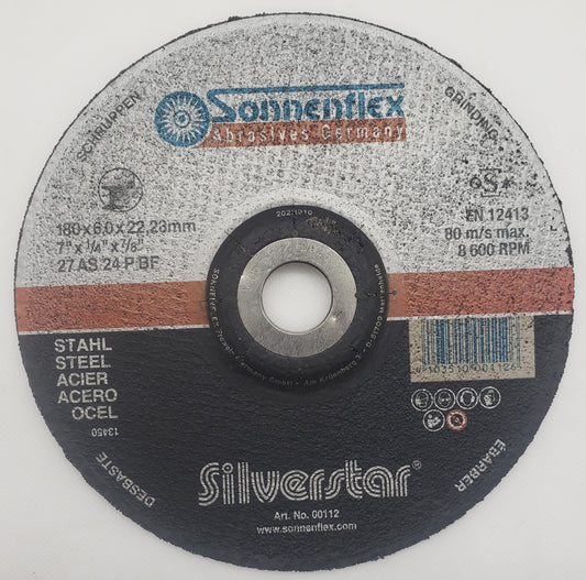 Grinding Disc 180x6x22mm=7.1/4"x1/4"x7/8" STEEL TLS60612 GERMAN - SONNENFLEX [ SON 112 Silver Star ]