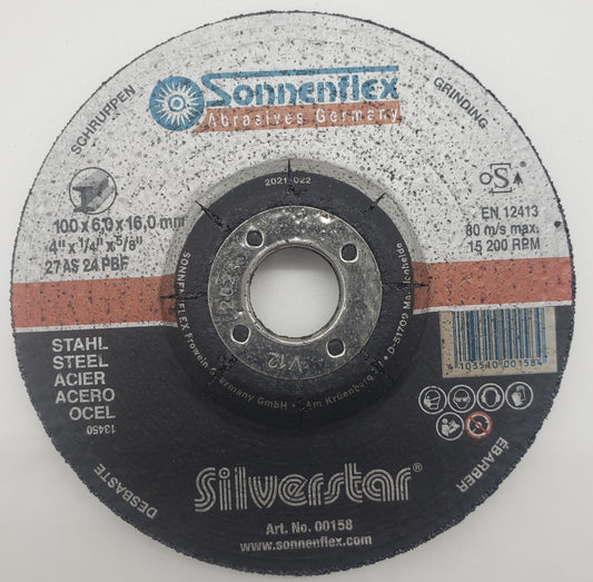 Grinding Disc 100x6x16mm=4"x1/4"x5/8" STEEL TLS61875 GERMAN - SONNENFLEX [ SON 158 Silver Star ]