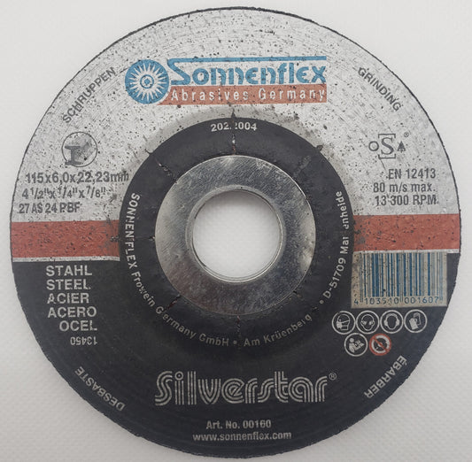 Grinding Disc 115x6x22mm=4.1/2"x1/4"x7/8" STEEL TLS-61875 GERMAN - SONNENFLEX [ SON 160 Silver Star ]