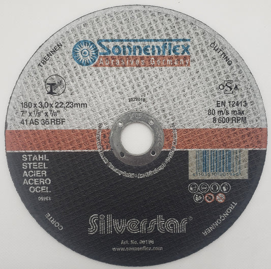 Cutting Disc 180x3x22mm=7.1/4"x1/8"x7/8" STEEL TLS61853 GERMAN - SONNENFLEX [ SON 196 Silver Star ]