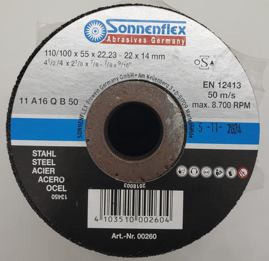 Sanding Disc A16 110/100x55x22mm=4.21/64"/3.15/16"x2.11/64"x7/8" STEEL GERMAN - SONNENFLEX [ SON 260 ]