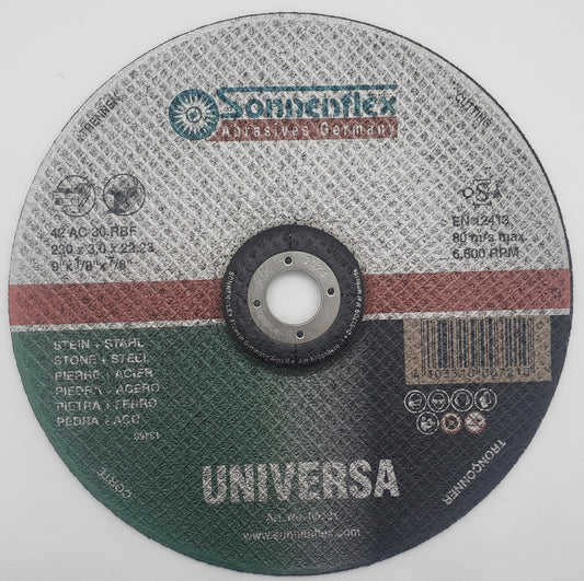 Cutting Disc 230x3x22mm=9"x1/8"x7/8" STEEL/STONE TLS60102 GERMAN - SONNENFLEX [ SON 721 Universa ]