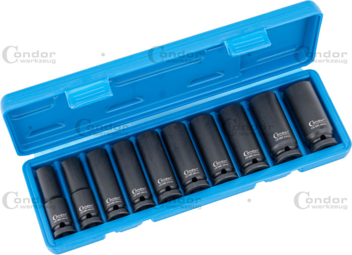 Socket Set DEEP 1/2"13-24mm Plastic Case 10 Pcs CHROM-MOLYBDAEN VANADIUM CONDOR  - CONDOR [ PRA 1010/12T ]