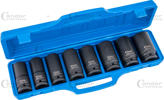 DEEP Socket Set 8 Pcs 3/4" 22-38mm Plastic Case CHROM-MOLYBDAEN VANADIUM CONDOR  - CONDOR [ PRA 1010/34T ]