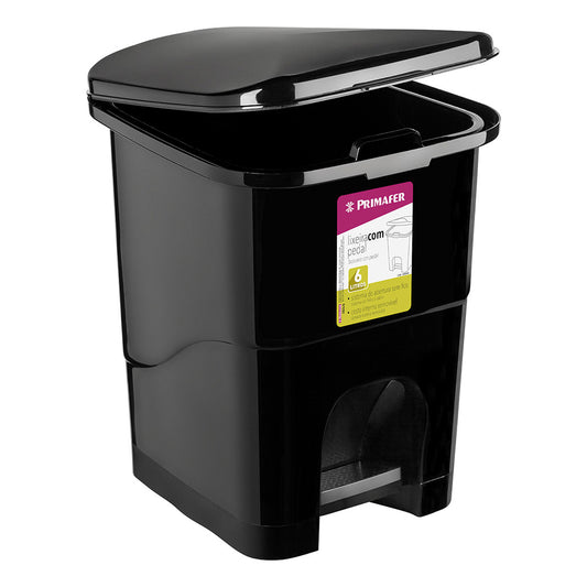 6L Trash Can rectangular with plastic pedal. BLACK. Removable basket for easy removal and cleaning. 20,6 x 22,6 x 28 cm - ATLAS [ ATL PR1016-5 ]