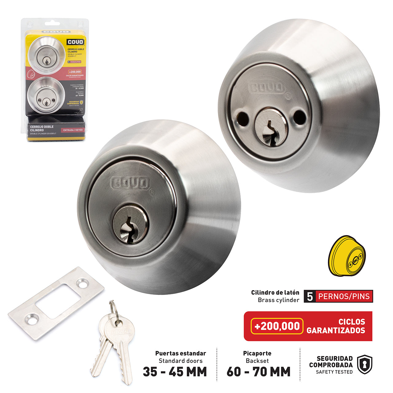 Lock Dead Bolt DOUBLE-Cylinder Antique Stainless Steel - COVO - [  COV JM102BSS ]