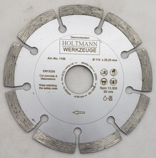 Diamond Blade UNIVERSAL Segmented for Stone, Concrete, Brick, Block cutting 115mm=4.1/2" TLS 60423 GERMAN - HOLTMANN [ HOL 1106 ]