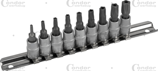 Set of 5-STAR-SOCKETS TS10,TS15,TS20,TS25,TS27,TS30,TS40,TS45,TS50  1/4" DRIVE 9 pcs  - CONDOR [ PRA 1108 ]