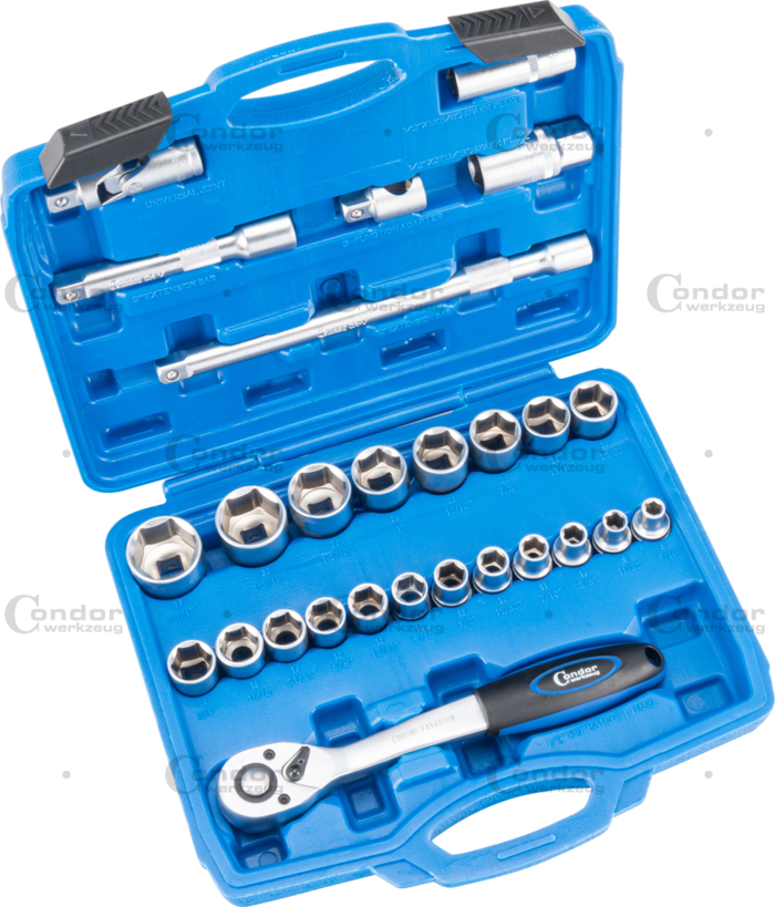 Tool Set in Plasticl Case 25 pcs 8-32mm  1/2" DRIVE,  CHROM VANADIUM CONDOR  - CONDOR [ PRA 1125 ]