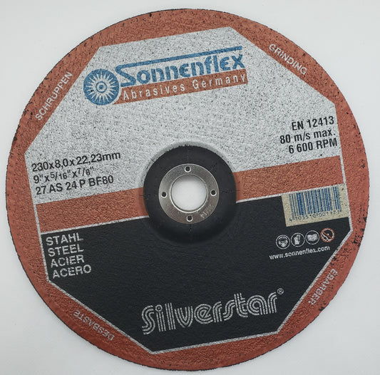 Grinding Disc 230x8x22mm=9"x5/16"x7/8" STEEL GERMAN - SONNENFLEX [ SON 117 Silver Star ]