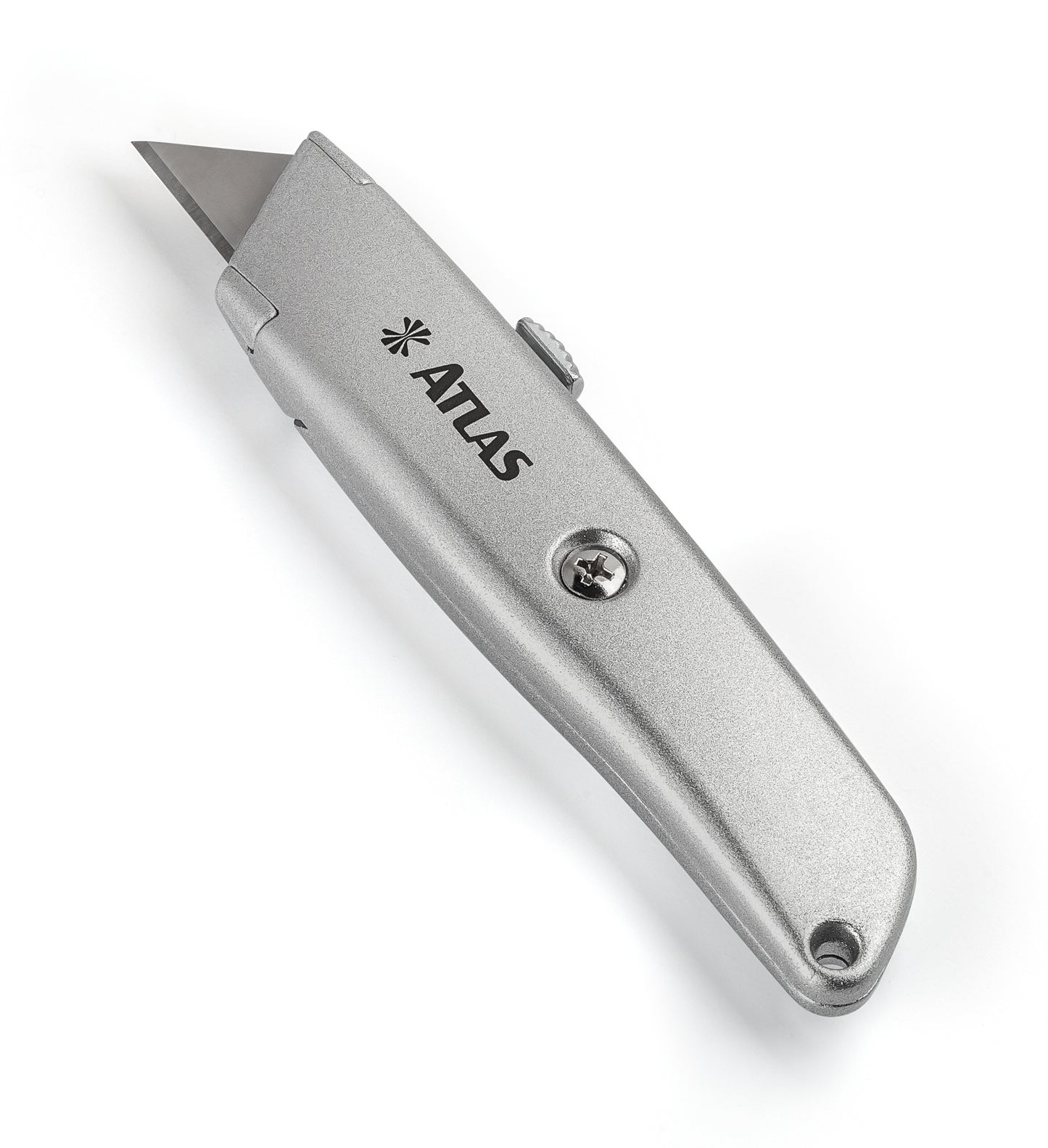 Heavy Duty Utility Knife. High quality carbon steel sheet. Aluminum handle. Trapezoidal blade made of steel. Quick exchange system for blades - ATLAS [ ATL AT1408 ]