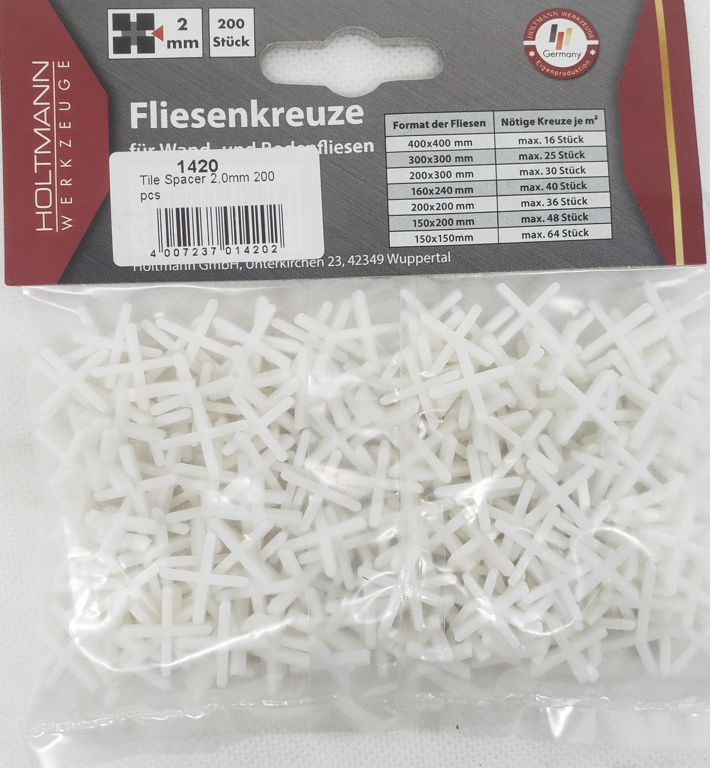 Tile Spacer 2.0mm=5/64   200pcs GERMAN - HOLTMANN [ HOL 1420 ]