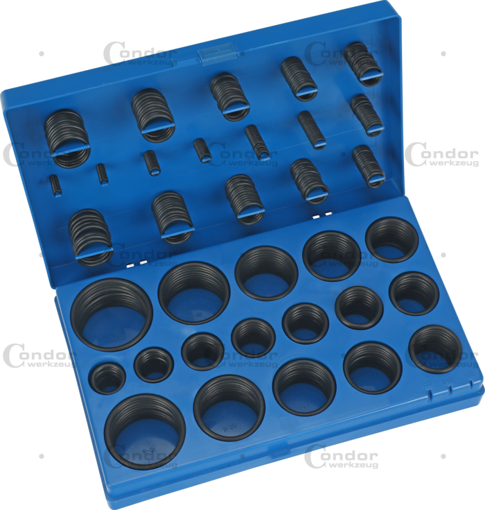 O-Ring Set 419 pcs 32 Sizes 3-50mm=1/8"-2" PETROL, OIL, ACIDR ESISTANT  - CONDOR [ PRA 1580/419 ]