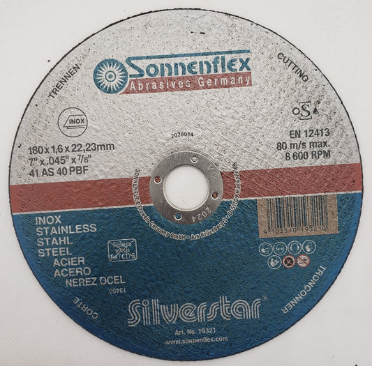 Cutting Disc 180x1.6x22mm=7.1/4"x1/16"x7/8" STAINLESS STEEL TLS64500 GERMAN - SONNENFLEX [ SON 797 ]