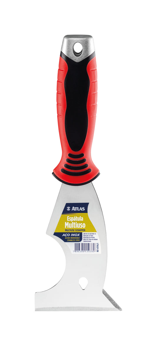 5-in-1 Multiuse Stailess Steel Scraper. Scraper, Paint Can Opener, Shave Hook, Nail Remover, Roller Cleaner - ATLAS [ ATL AT195/1 ]