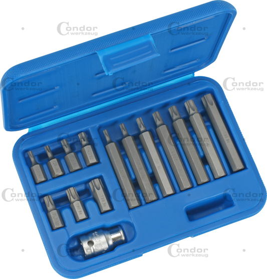 Set of Screwdriver Bits TX Type 15 pcs, 7 long, 7 short 20,25,30,40,45,50,55 with 1/2" Adapter  - CONDOR [ PRA 210/3 ]