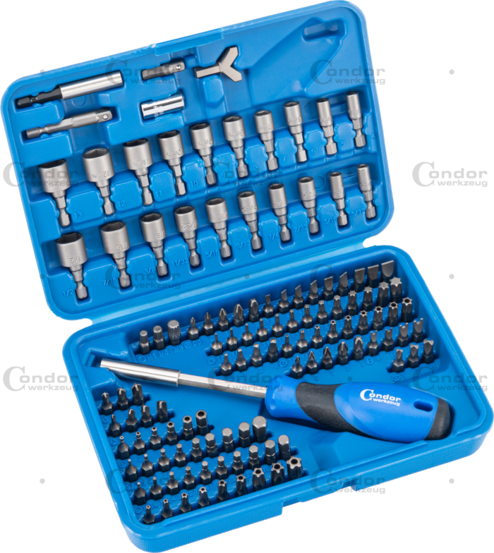 Set of Screwdriver Bits + Sockets metric + imperial POWER BIT HANDLE 122pcs  - CONDOR [ PRA 2122 ]