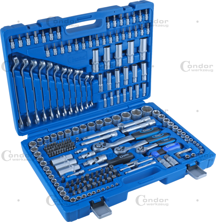 Tool Set in Plasticl Case 215 pcs 1/4", 3/8", 1/2" DRIVE,  COMBINATION SPANNER CHROM VANADIUM CONDOR  - CONDOR [ PRA 2215 ]