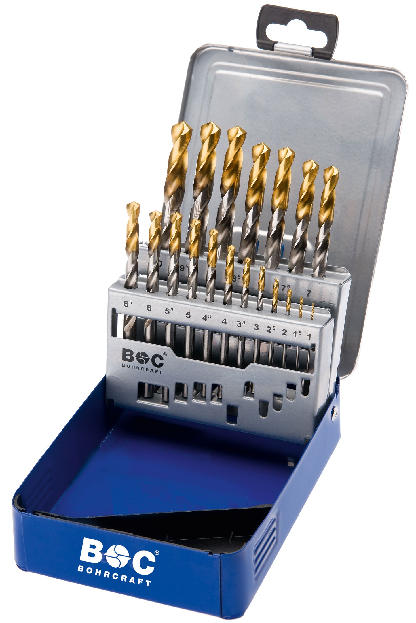 HSS-G DIN338 TiN-Point in BC Box; Steel Titanium Twist Drill Bit Set, Split Point HSS 1-10mm ( 0.5mm Steps ) MG10  -  [ BOH Set T19 ]