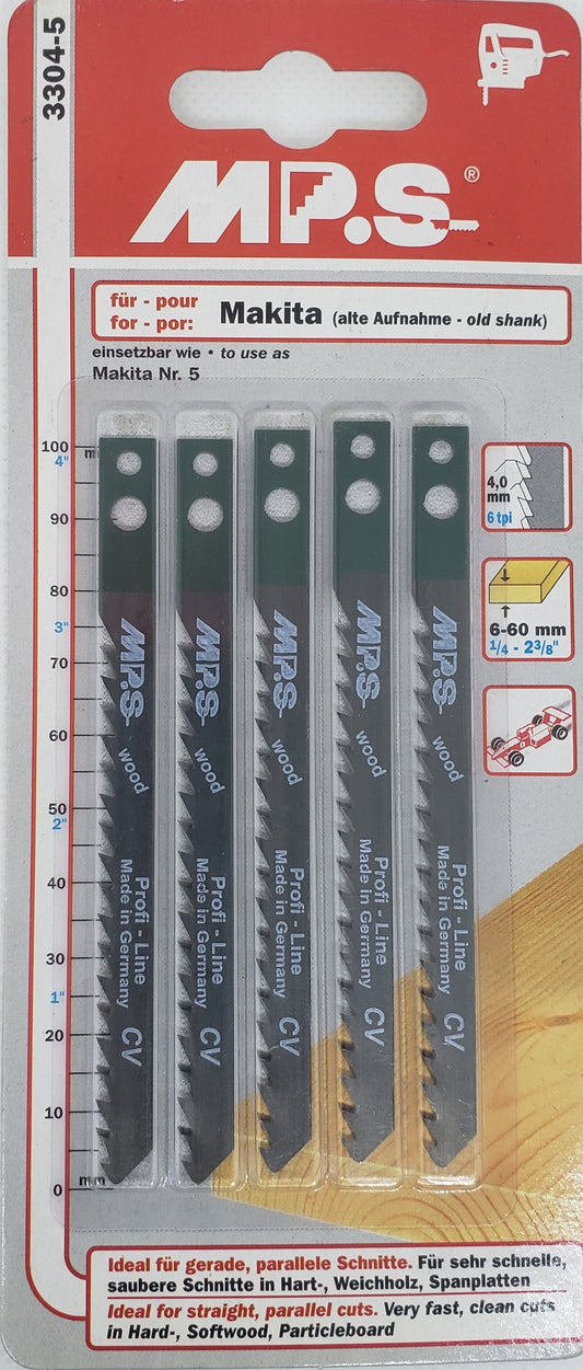 Jig Saw Blades for :MAKITA 3. Ideal for FAST COARSE CUTS in HARD-, SOFTWOOD, PLASTICS up to 75mm=3"  - [ MPS 3304 CV-CS ]