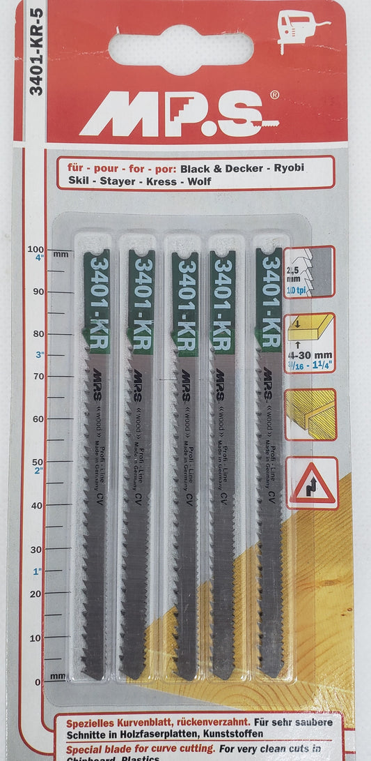 Jig Saw Blades for :BLACK & DECKER Ideal for FINE cuts in HARD- SOFTWOOD,  PLY, PLASTICS, LAMINATED PARTICLEBOARD up to 75mm=3" CURVED CUT  - [ MPS 3401 KR CV-CT ]