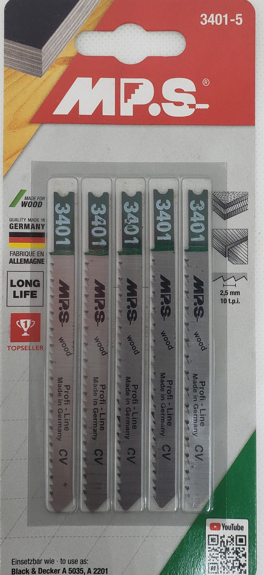 Jig Saw Blades for :BLACK & DECKER A5035, A2201 Ideal for FINE CUTS in HARD-, SOFTWOOD, PLYWOOD, LAMINATED PARTICLEBOARD up to 75mm=3"  TLS67525  - [ MPS 3401 CV-CT ]