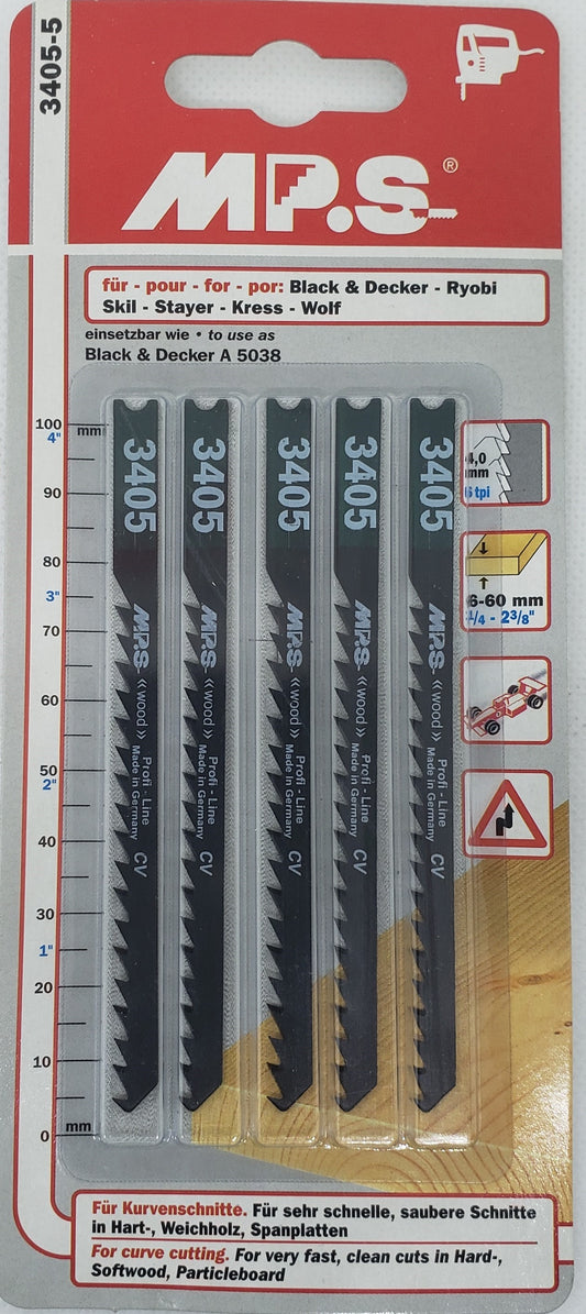 Jig Saw Blades for :BLACK  DECKER A 5043, A 2206. Ideal for FAST COARSE CUTS in HARD-, SOFTWOOD, PLASTICS up to 75mm=3" CURVE CUT TLS67160  - [ MPS 3405 CV-MS ]