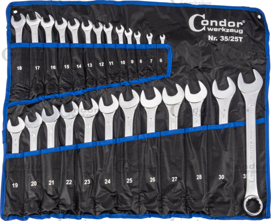 COMBINATION SPANNER SET 25  PCS 6, 7, 8 ,9 ,10 ,11, 12 , 13 , 14 , 15 ,16, 17,18, 19,20,21, 22, 23, 24, 25, 26, 27, 28, 30, 32 CHROM VANADIUM  - CONDOR [ PRA 35/25T ]