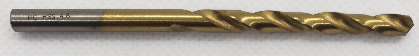 Titanium Coated HSS Drill Bits Split Point 4.8mm=3/16"  -  [ BOH Titan 04.8 ]