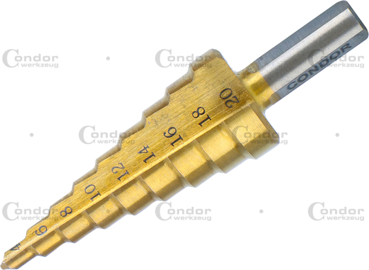 Step Drill for Metric Cable Connections 4-20mm=5/32"-3/4" TITANIUM NITRATED  - CONDOR [ pra 443/2 ]