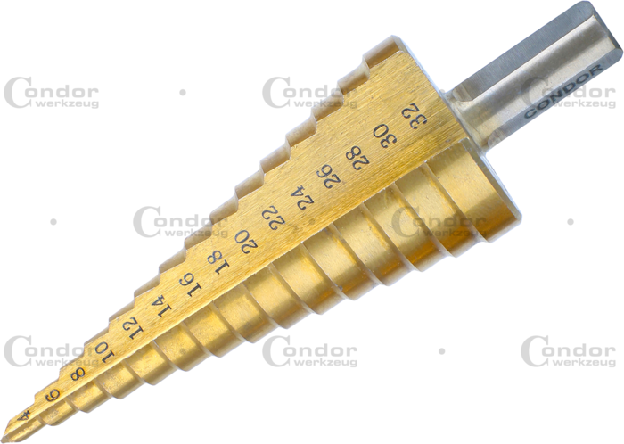 Step Drill for Metric Cable Connections 4-32mm=5/32"-1.1/4" TITANIUM NITRATED  - CONDOR [ pra 443/3 ]