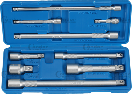 EXTENSION BAR SET 9 PCS 1/2" , 3/8", 1/4" DRIVE 50-250MM=2"-10"  - CONDOR [ PRA 4709 ]