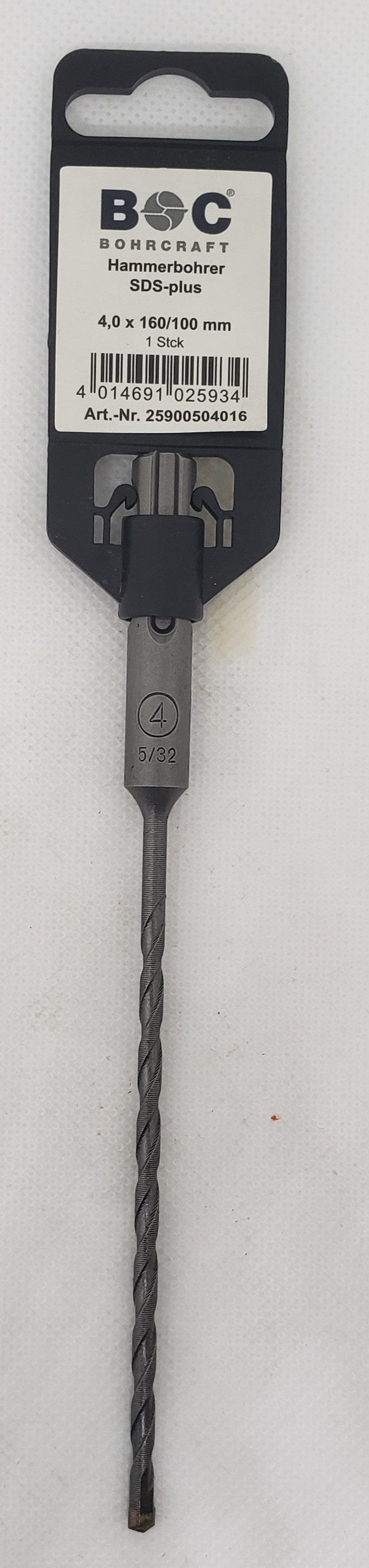 SDS + Shank Drill Bit 4x50x160mm=5/32"x2"x6.3/8"  -  [ boh sds 04.0/160 ]