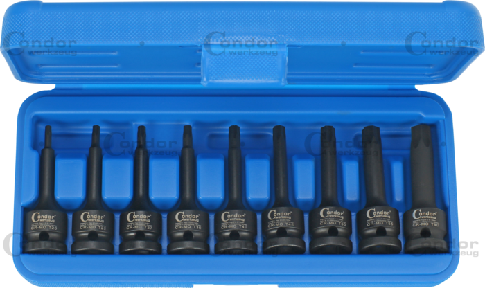 IMPACT SOCKET BIT SET 9 PCS 1/2" DRIVE TX STAR E 10-24  - CONDOR [ PRA 5210 ]