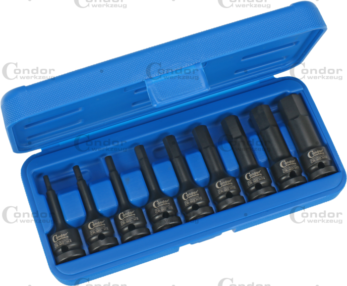 IMPACT SOCKET BIT SET 9 PIECES 1/2 DRIVE HEXAGON 4-19MM  - CONDOR [ pra 5215 ]