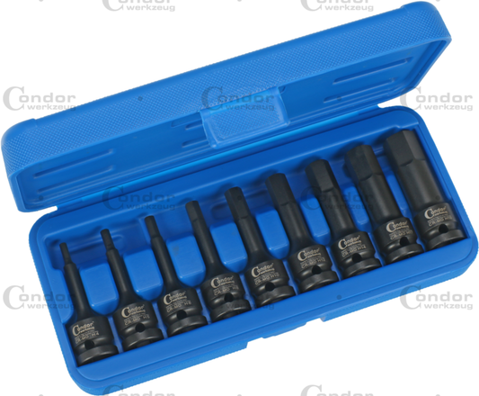 IMPACT SOCKET BIT SET 9 PIECES 1/2 DRIVE HEXAGON 4-19MM  - CONDOR [ pra 5215 ]