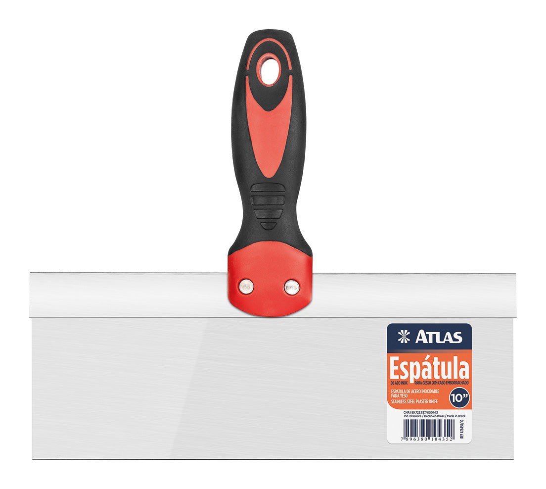 10" DRYWALL Scraper, rectangular, STAINLESS STEEL, Super Resistant, Comfortable Rubber  - ATLAS [ ATL AT6455/10 ]