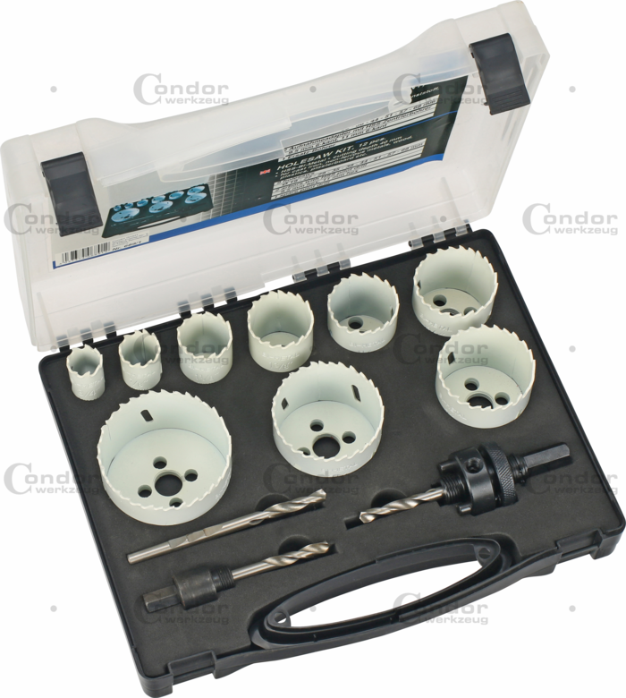 PROFI Hole Saw Set Bi-Metal 12 pcs 19, 22, 28, 36, 44, 51, 60, 68, 82mm=3/4"-3.1/4"  for STEEL cutting  - CONDOR [ PRA 689/1 ]