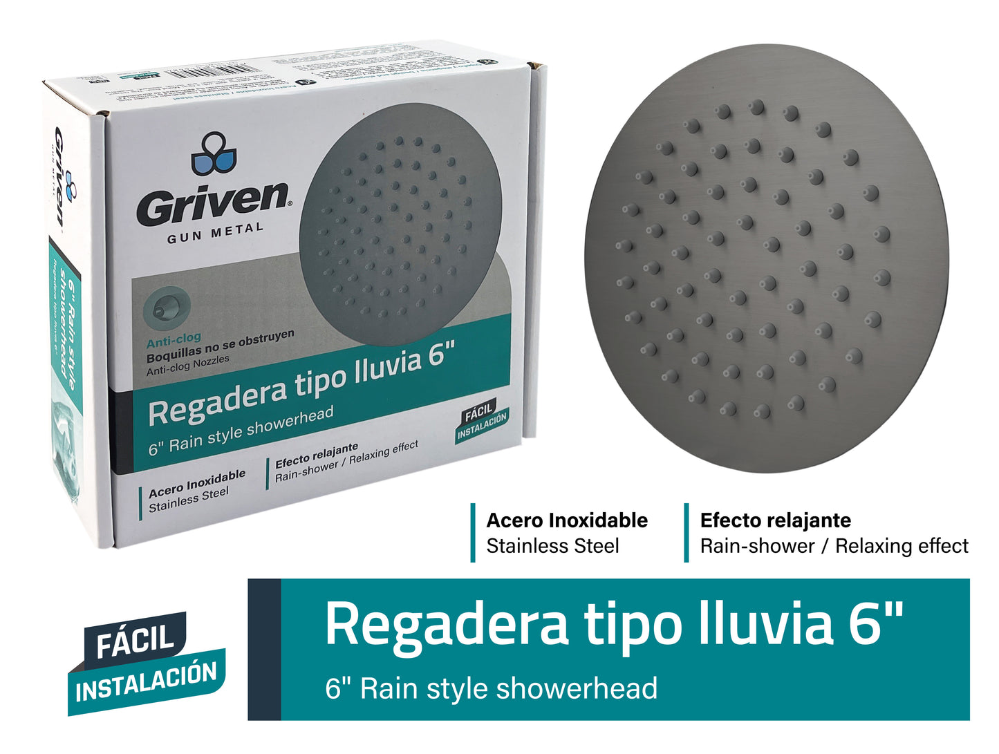 6" Shower Head, Round, Rain Style - GRIVEN [ GRI GVSHQM6R ]