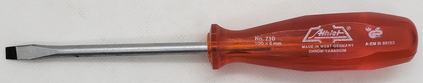 ATHLET SCREWDRIVER FLAT 6mm=1/4"  200mm=8"  Special-Chrome-Vanadium-Steel  MADE IN GERMANY  -  [ ATH 710 100X6 ]