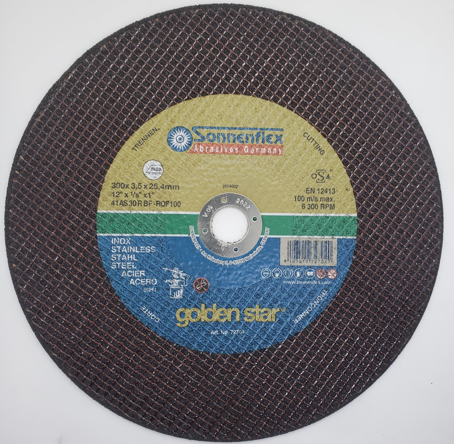 Cutting Disc 300x3.2x25.4mm=12"x1/8"x1" STAINLESS STEEL TLS60111 GERMAN - SONNENFLEX [ SON 72704 SilverStar ]