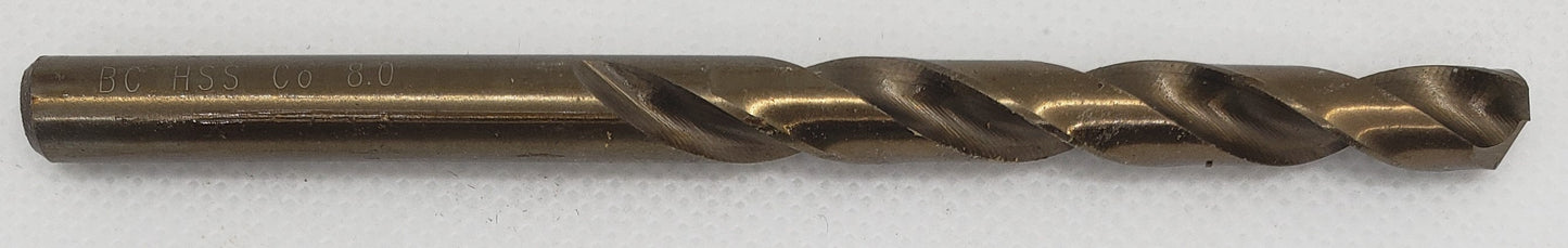 COBALT Drill Bit 8.0mm=5/16" DIN 338 HSS-E COBALT ALLOY FOR V2A + V4A  -  [ BOH 114 CO 08.0 ]