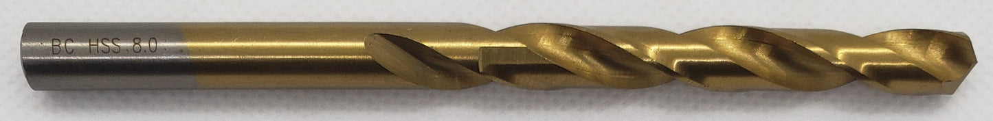 Titanium Coated HSS Drill Bits Split Point 8.0mm=5/16"  -  [ BOH Titan 08.0 ]