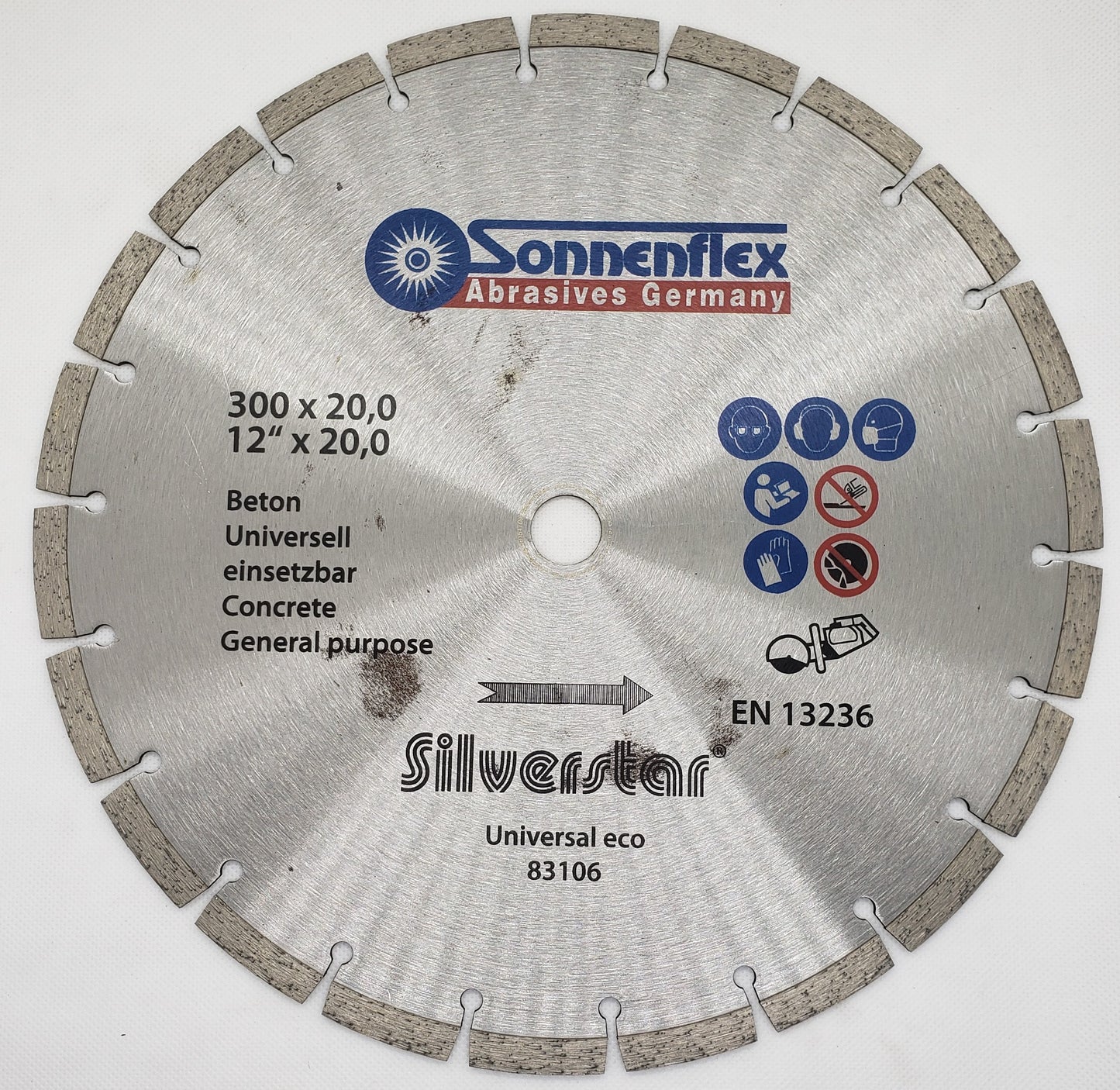 Diamond Cutting Disc SEGMENTED RIM 300x3.2x20mm=12"x1/8"x3/4" General Purpose CONCRETE GERMAN - SONNENFLEX [ SON 83106 SILVERSTAR ]