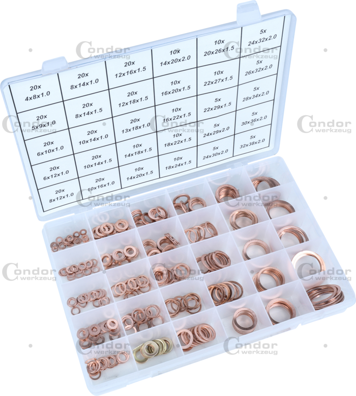 COPPER WASHER  Assortment 390 Pcs in plastic case  - CONDOR [ pra 9005 ]