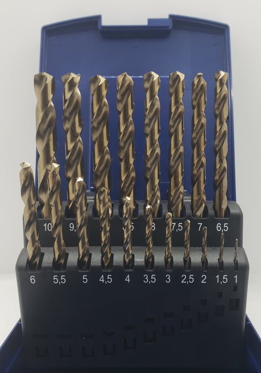 Cobalt Drill Bit Set @5 Pcs 1.0mm-10mm Metric HSS-E-Din 338 In ABS-Box  -  [ boh 11401330019 ]