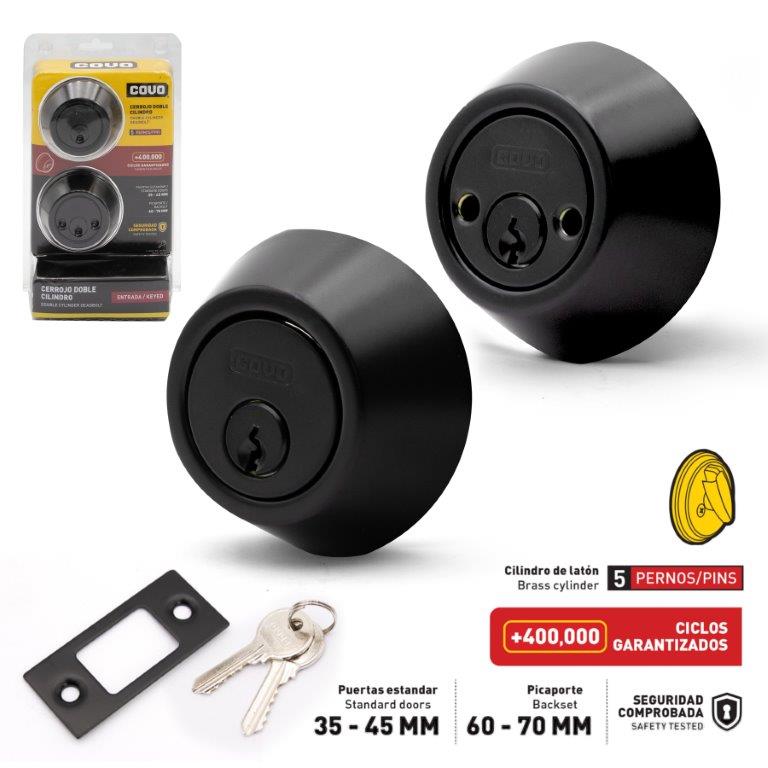 Lock Dead Bolt DOUBLE-Cylinder BLACK - COVO  -  [ COV JM102BBK ]