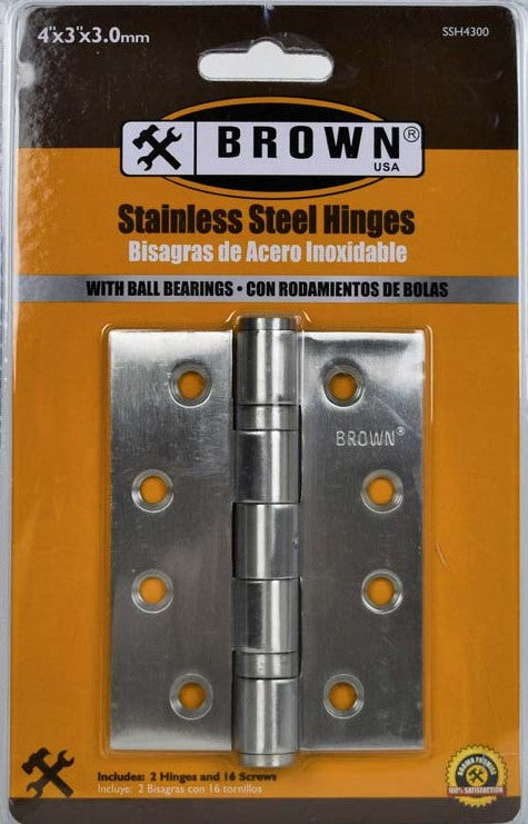 Pair 4 x 3 Ball Bearing Hinges SN - Brown  -  [ XBR BR4325SN ]