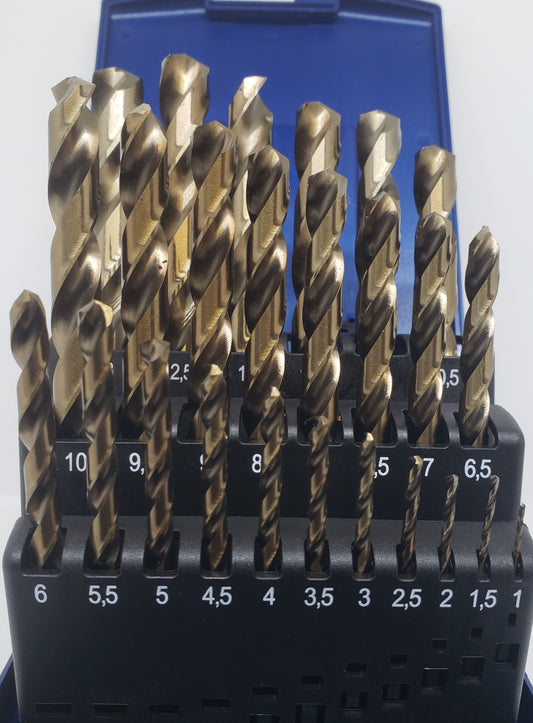 Cobalt Drill Bit Set @25 Pcs 1.0mm-13mm Metric HSS-E-Din 338 In ABS-Box  -  [ boh 11401330025 ]