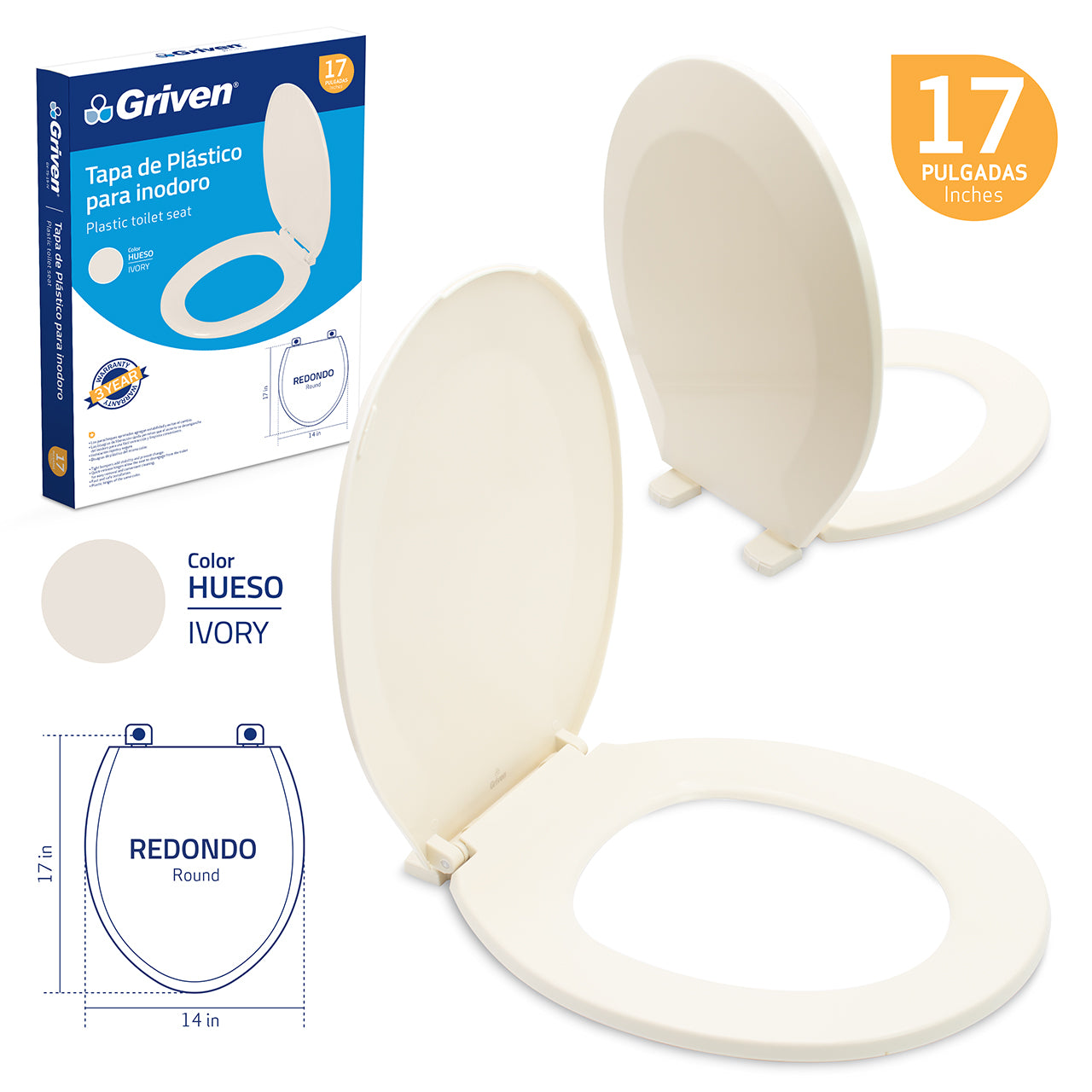 Toilet Seat + Cover Round  - GRIVEN [ GRI GVBTS17W ]